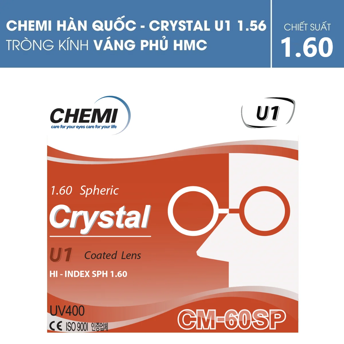 Tròng kính Chemi Crystal U1 Coated 1.60